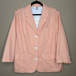 NWT Old Navy Women's Orange White Stripe Blazer Jacket Plus Sz XXL Career